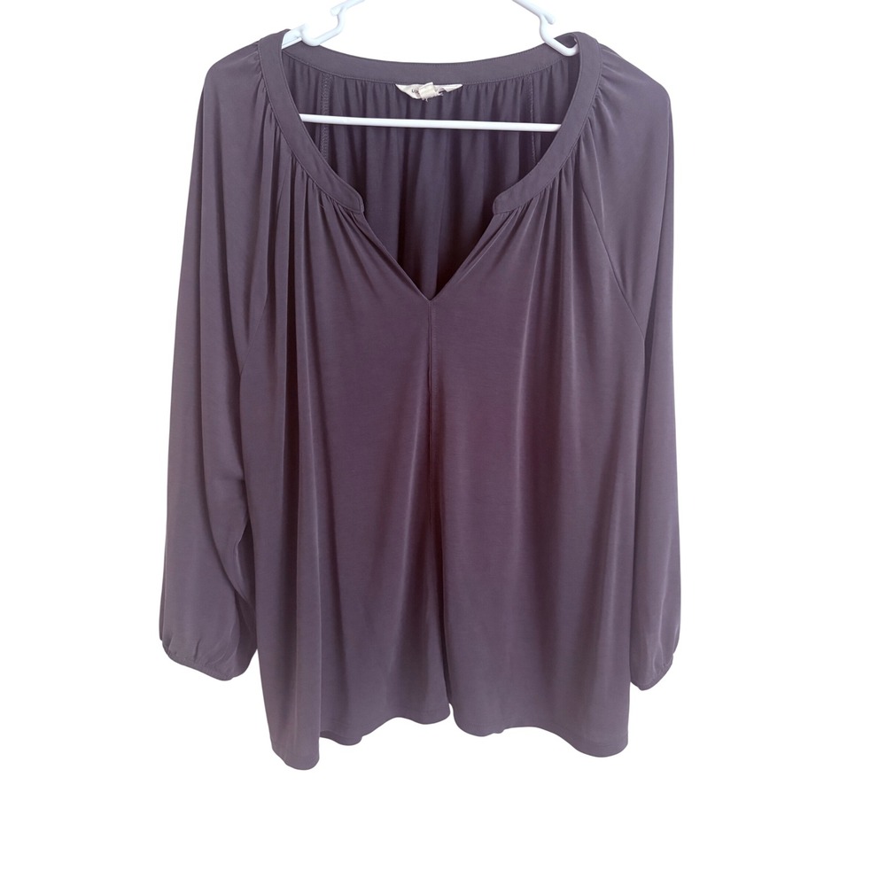 Lucky Brand Womens XXL Gray Modal Blend Split Neck Pleated Long Sleeve Blouse